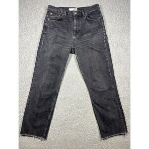 Topshop Moto Jeans Women's 30x30 (30x25) Black High Rise Straight Leg Raw Hem